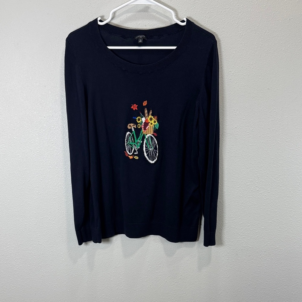 Talbots Navy Long-Sleeve Crewneck with‎ Bicycle graphic